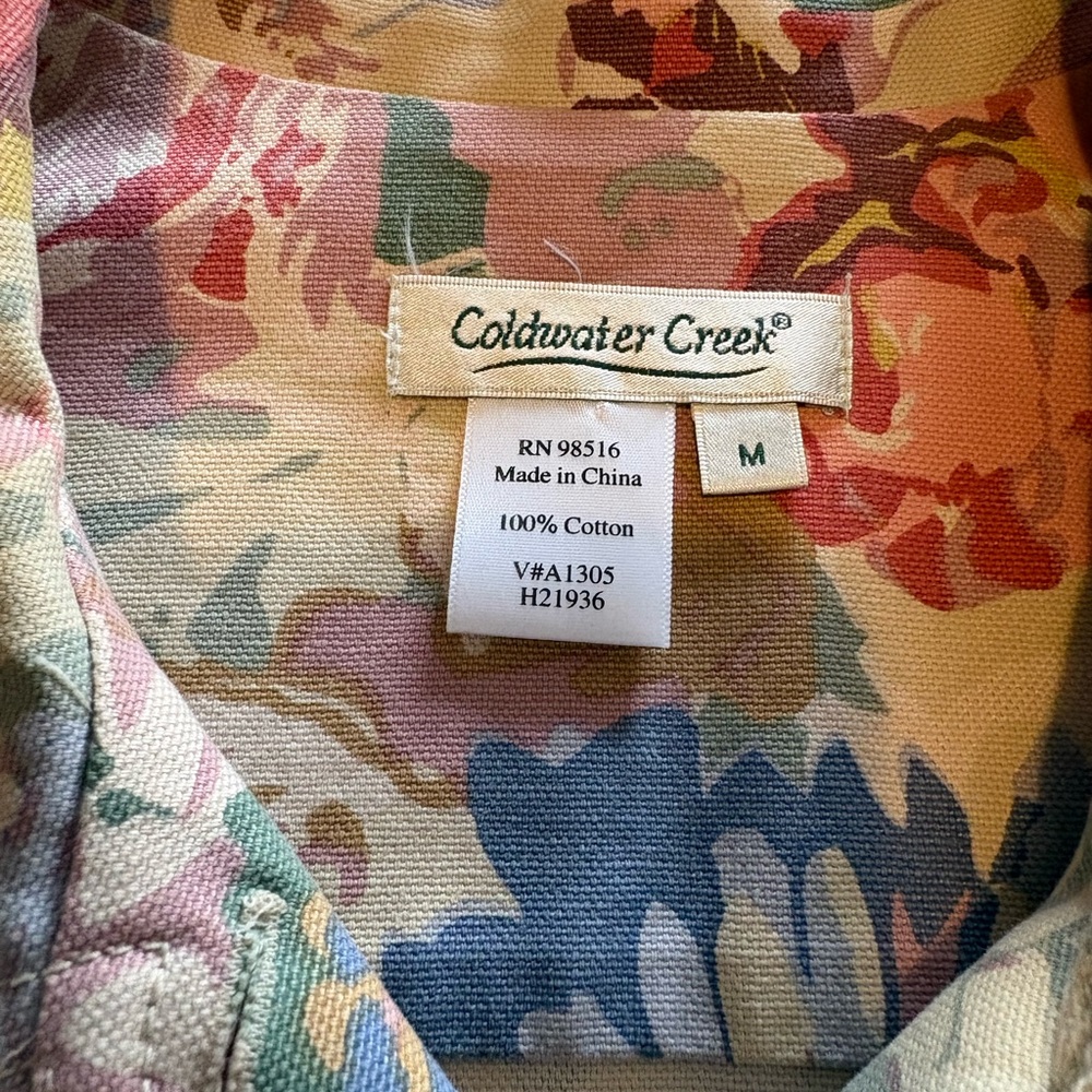Coldwater Creek Multicolor Floral Cotton Twill Jacket w Crochet Embellishment - Picture 2 of 12